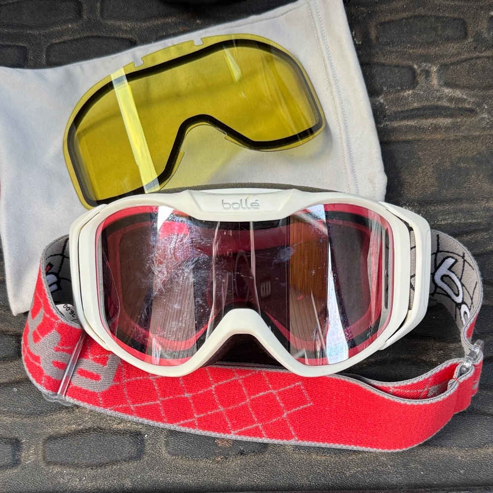 Bollé Red and White Ski Goggles